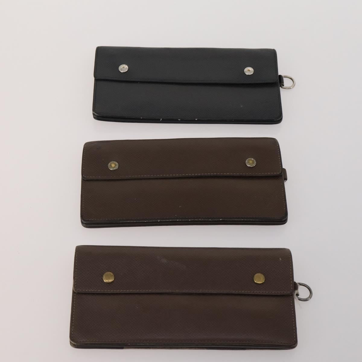 LOUIS VUITTON Taiga Wallet 10 Set Black Green Brown LV Auth CB289