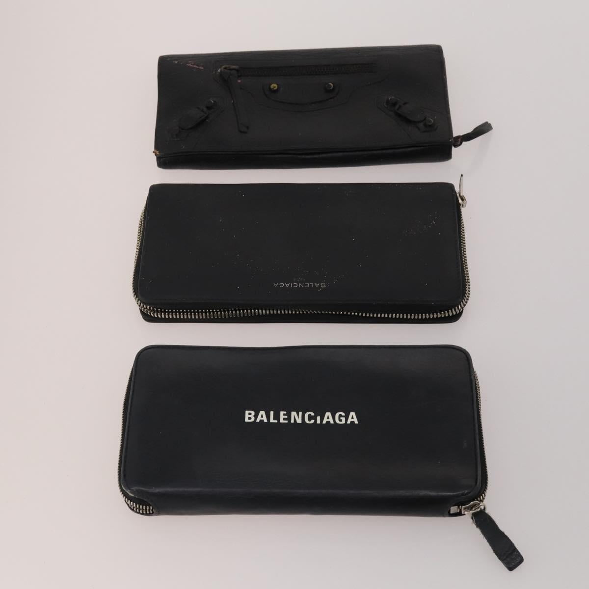 BALENCIAGA Wallet Leather 10 Set Black Beige Auth CB290