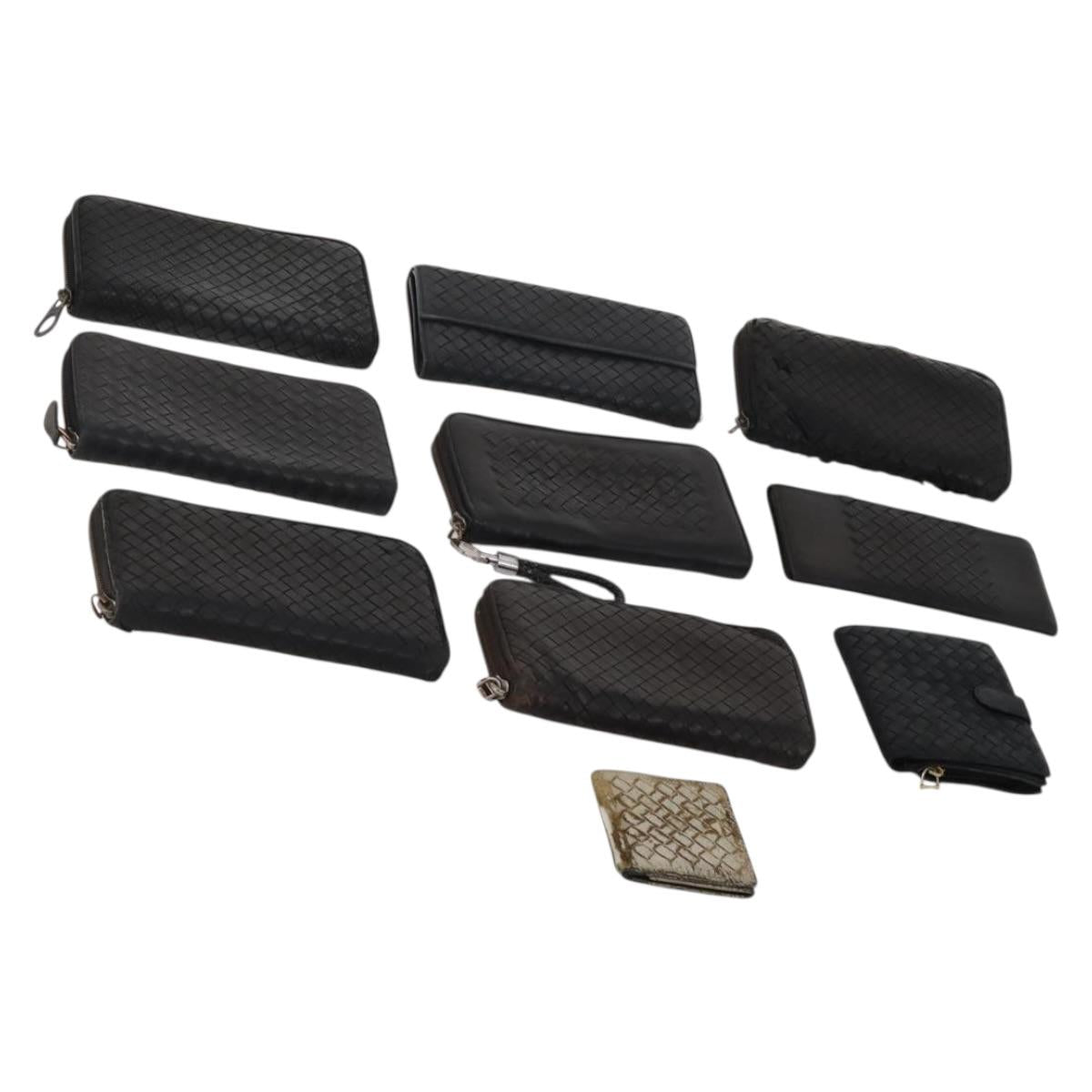 BOTTEGA VENETA INTRECCIATO Wallet Leather 10 Set Black Beige Auth CB291
