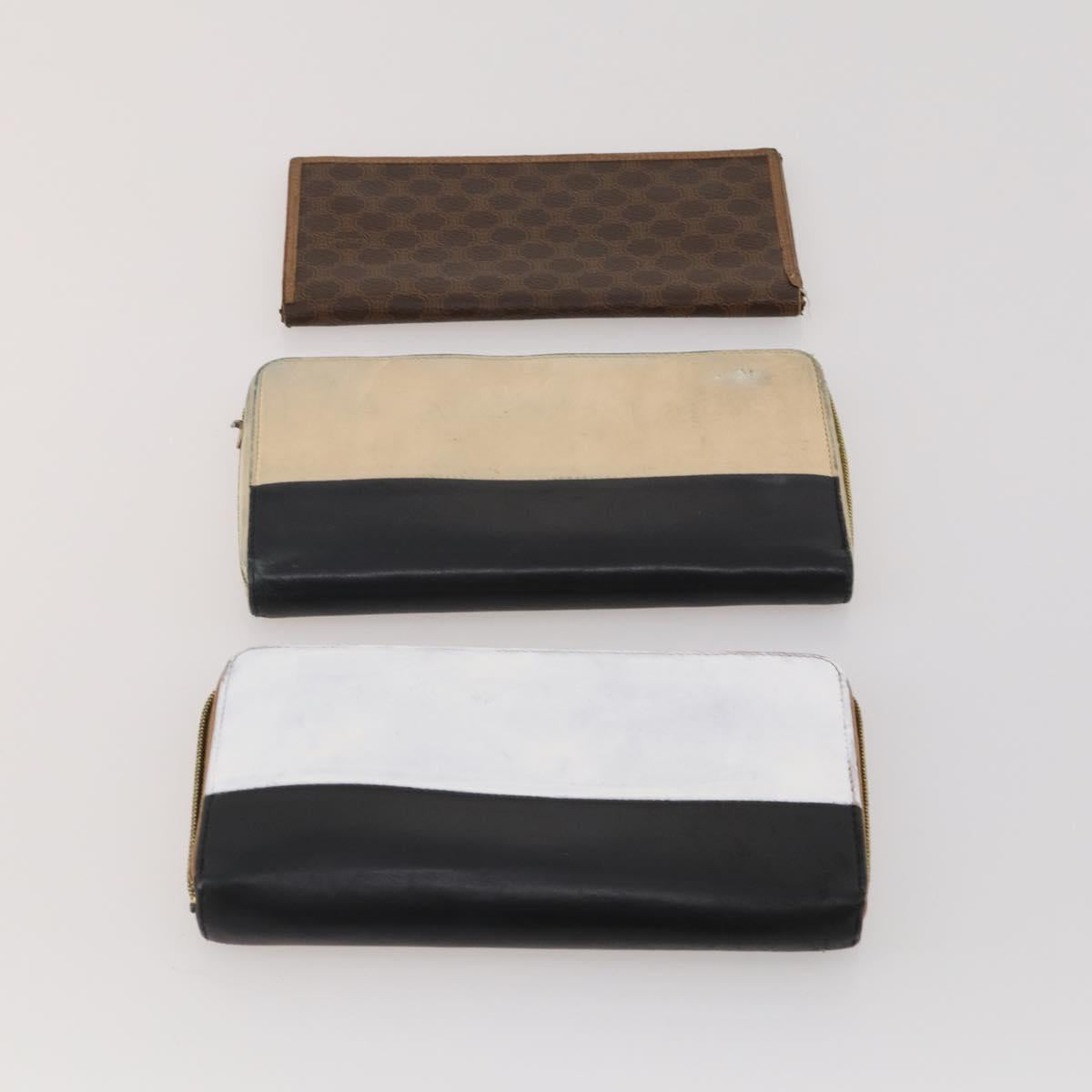 CELINE Macadam Canvas Wallet Leather 10 Set Brown Beige Red Auth CB292