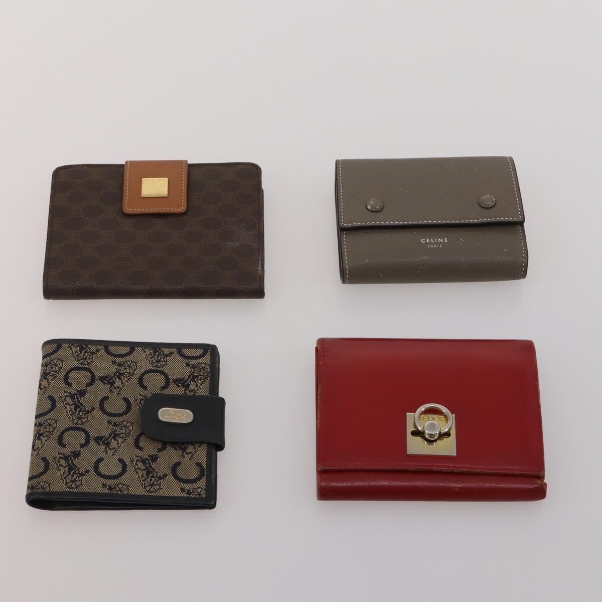 CELINE Macadam Canvas Wallet Leather 10 Set Brown Beige Red Auth CB292