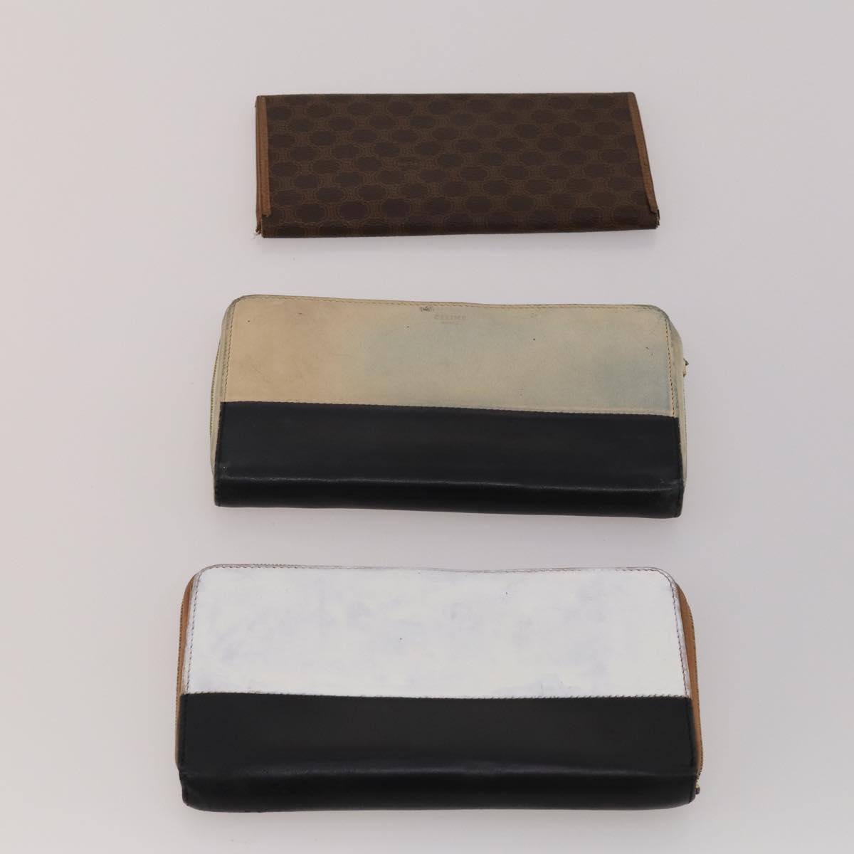 CELINE Macadam Canvas Wallet Leather 10 Set Brown Beige Red Auth CB292