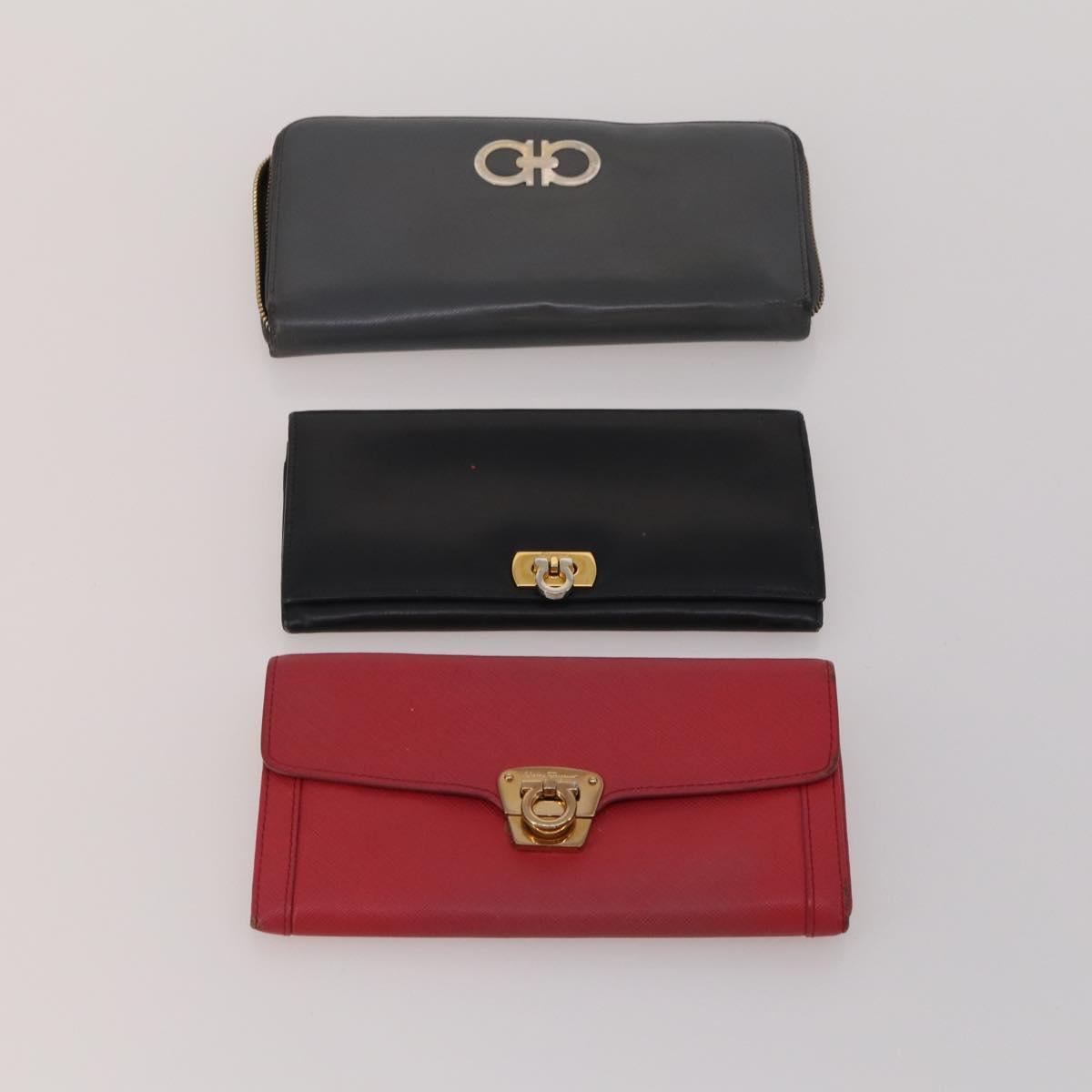 Salvatore Ferragamo Wallet Leather 10 Set Black Brown Red Auth CB294