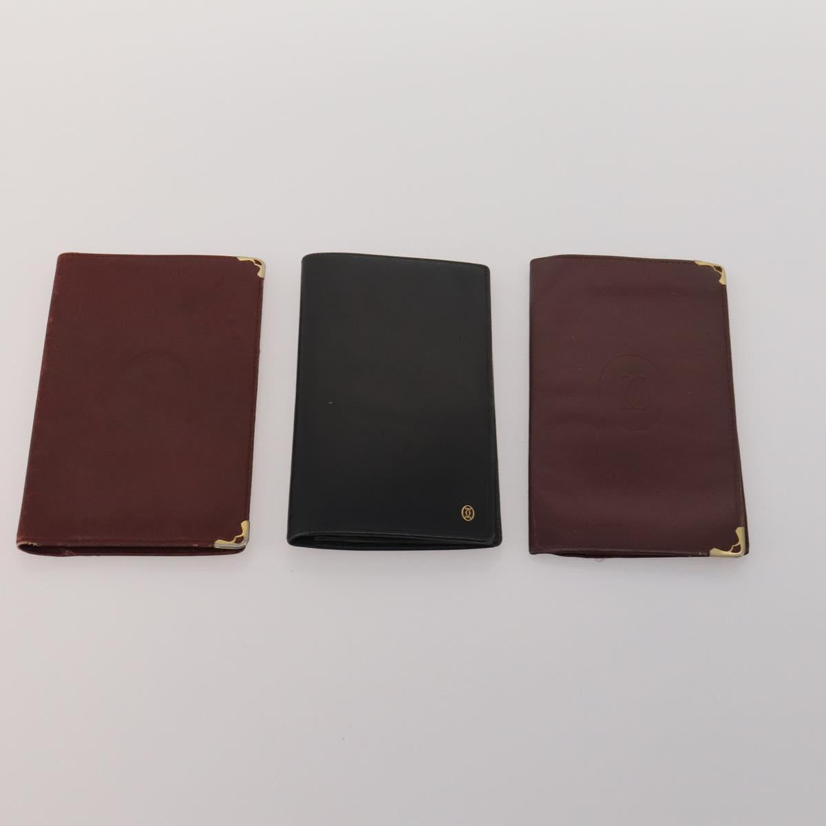 CARTIER Wallet Leather 10 Set Black Bordeaux pink Auth CB296