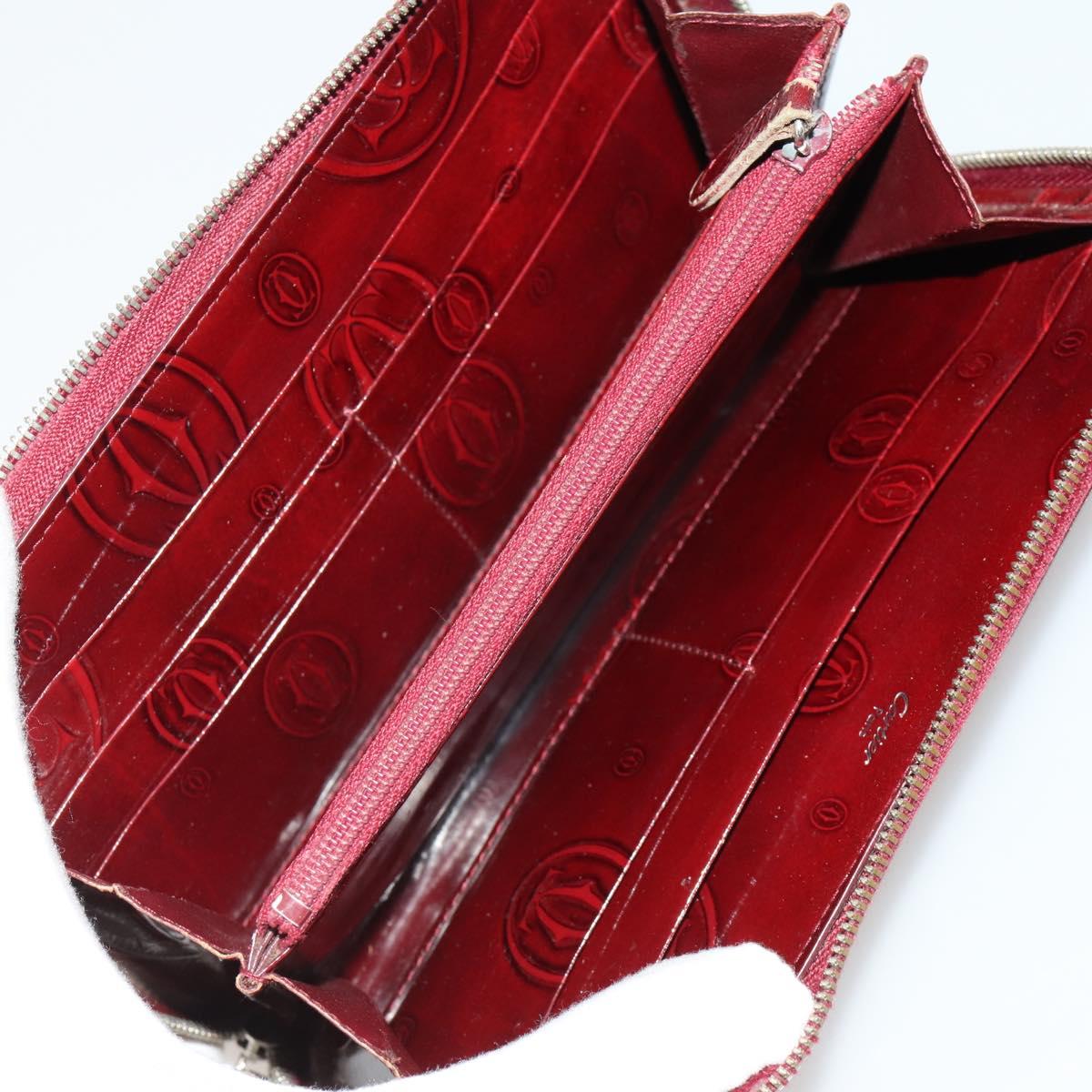 CARTIER Wallet Leather 10 Set Black Bordeaux pink Auth CB296