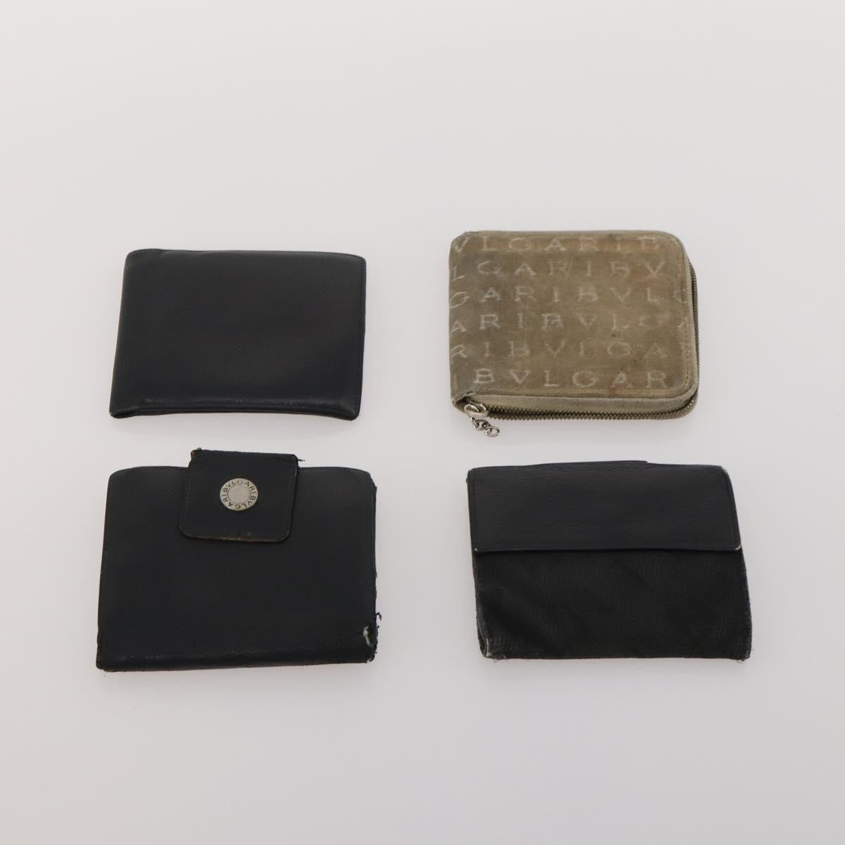 BVLGARI Wallet Leather Canvas 10 Set Black Navy beige Auth CB297