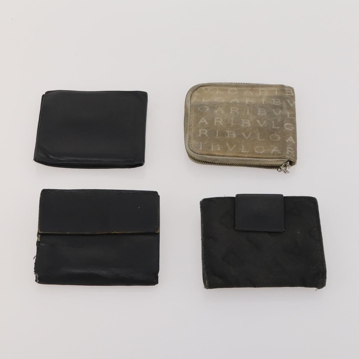 BVLGARI Wallet Leather Canvas 10 Set Black Navy beige Auth CB297