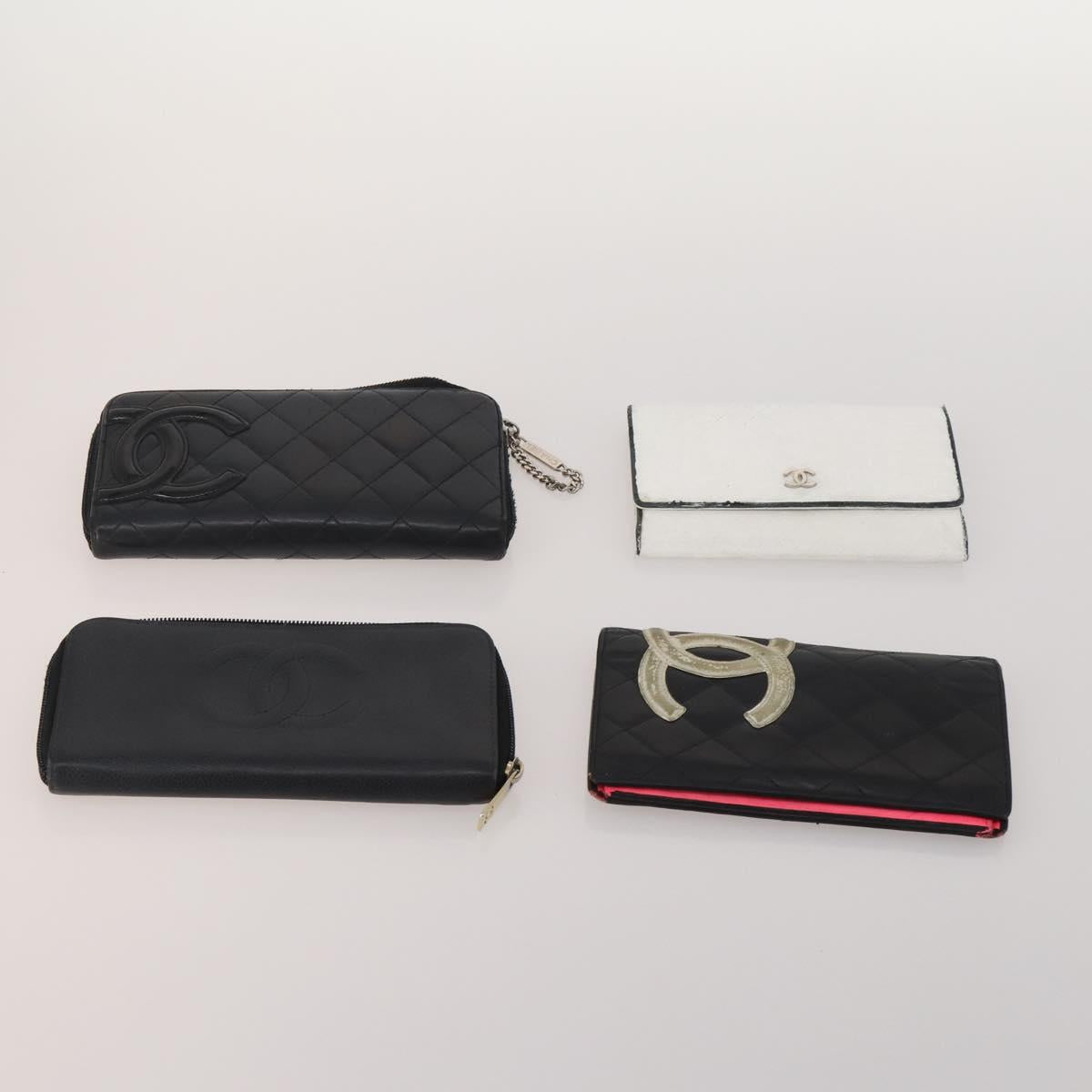 CHANEL Wallet Leather 10 Set White Beige black CC Auth CB298