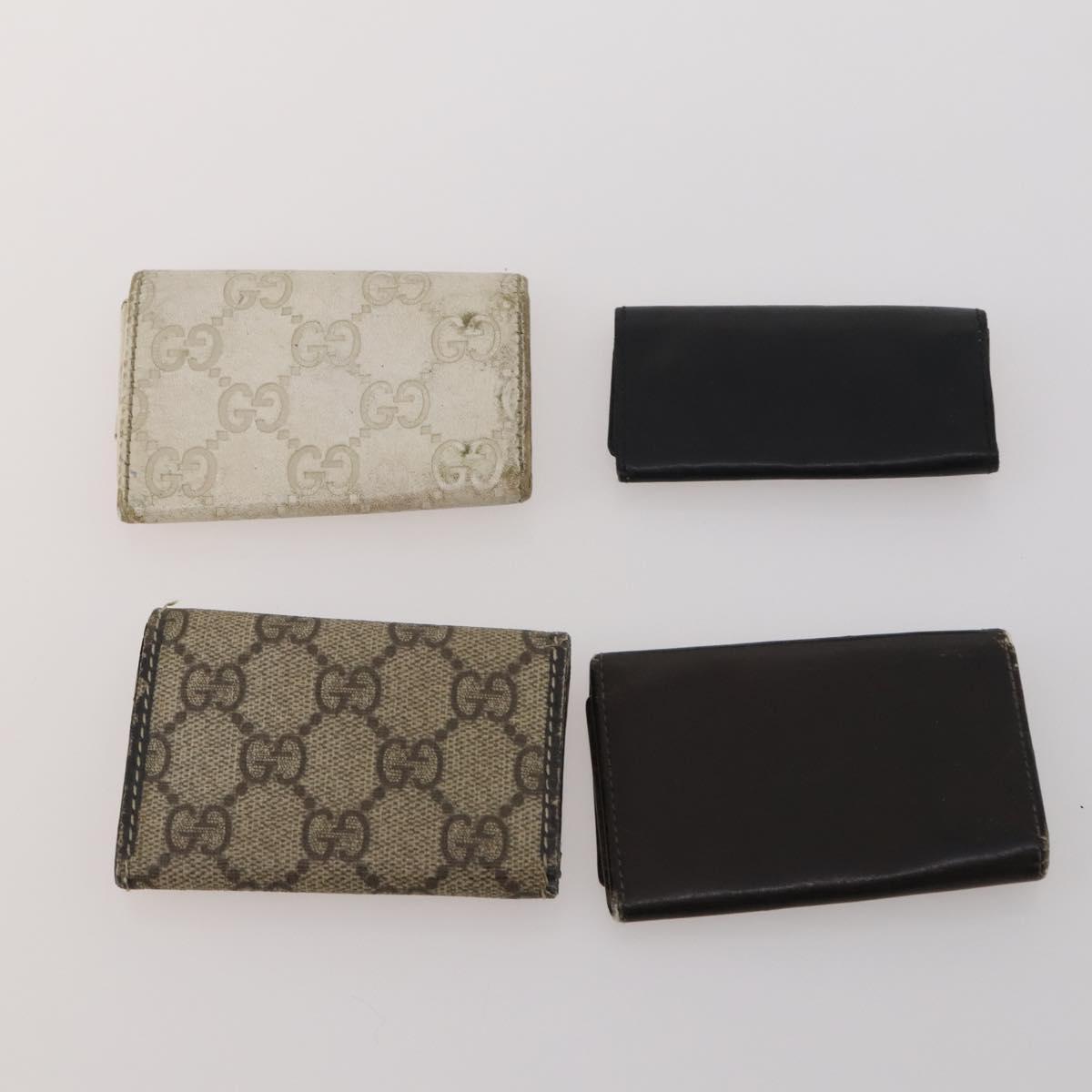 GUCCI GG Canvas Key Case Leather 10 Set Beige Black white Auth CB299