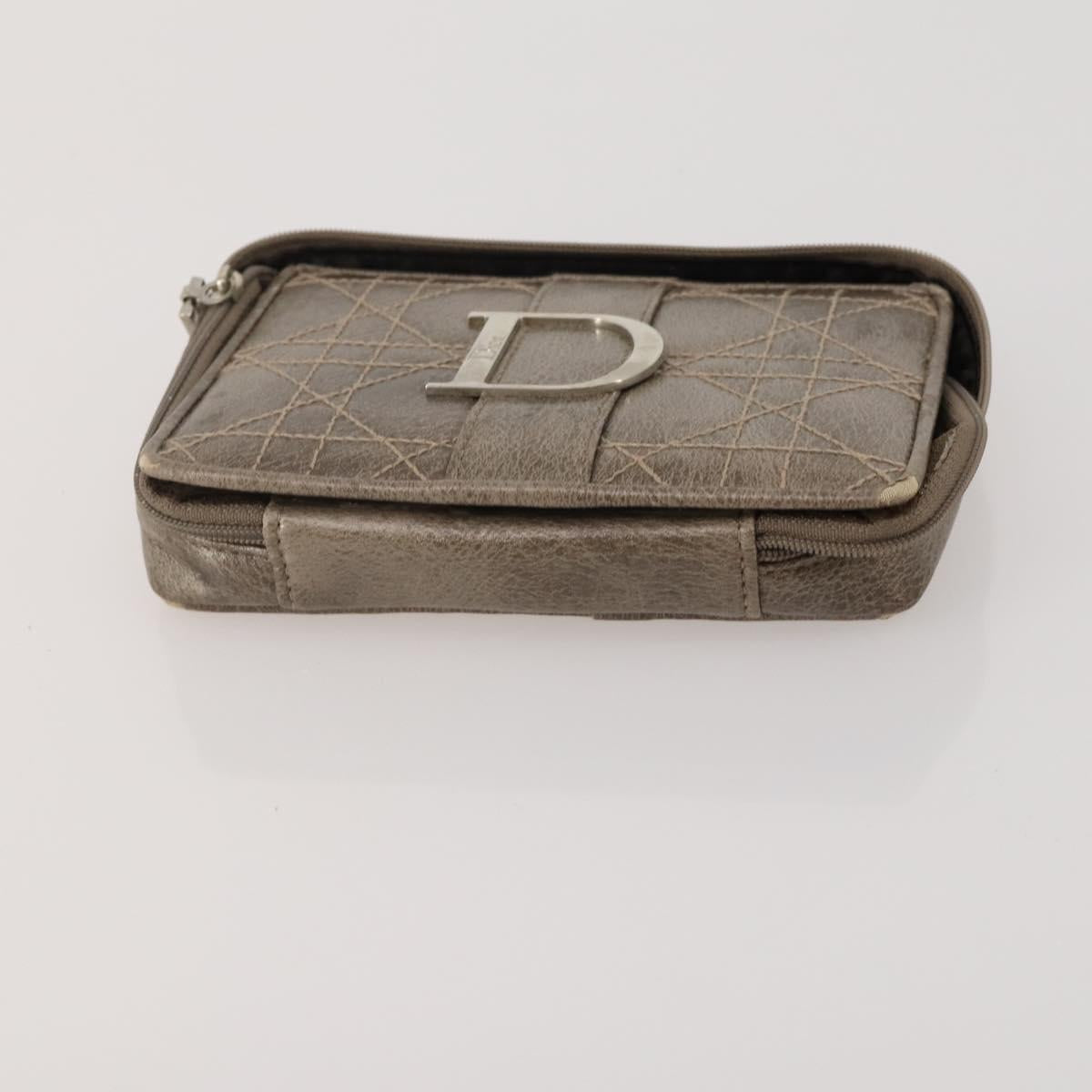 Christian Dior Trotter Canvas Pouch Leather 6 Set White Beige Red Auth CB301