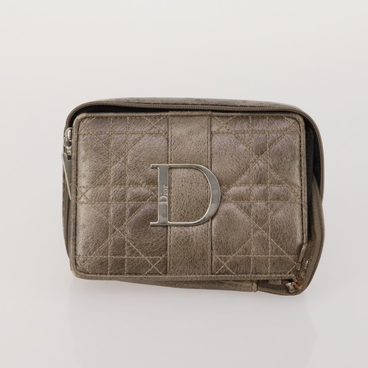 Christian Dior Trotter Canvas Pouch Leather 6 Set White Beige Red Auth CB301