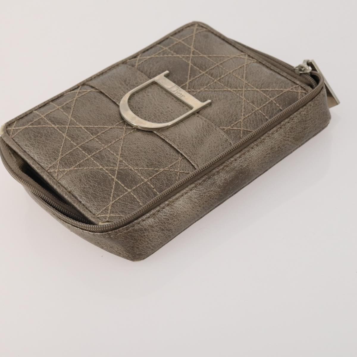 Christian Dior Trotter Canvas Pouch Leather 6 Set White Beige Red Auth CB301
