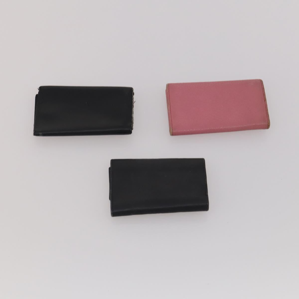 PRADA Key Case Saffiano leather 10 Set Black Beige Auth CB308