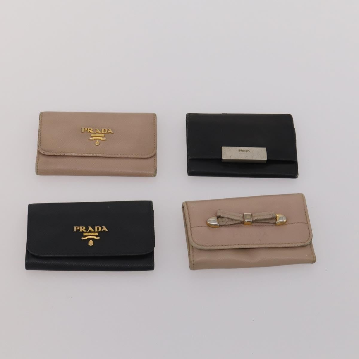 PRADA Key Case Saffiano leather 10 Set Black Beige Auth CB308