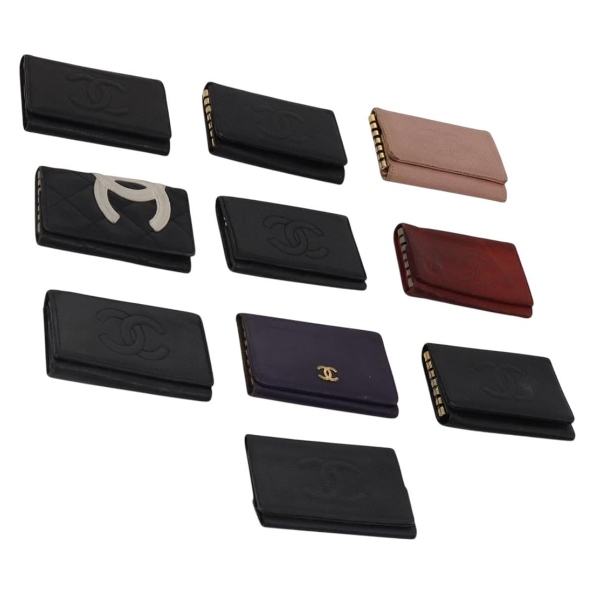 CHANEL Key Case Leather Caviar Skin 10 Set Pink Black purple CC Auth CB309