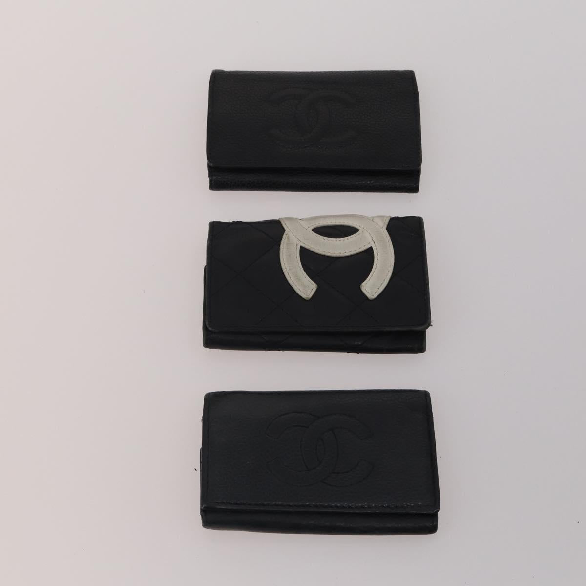 CHANEL Key Case Leather Caviar Skin 10 Set Pink Black purple CC Auth CB309