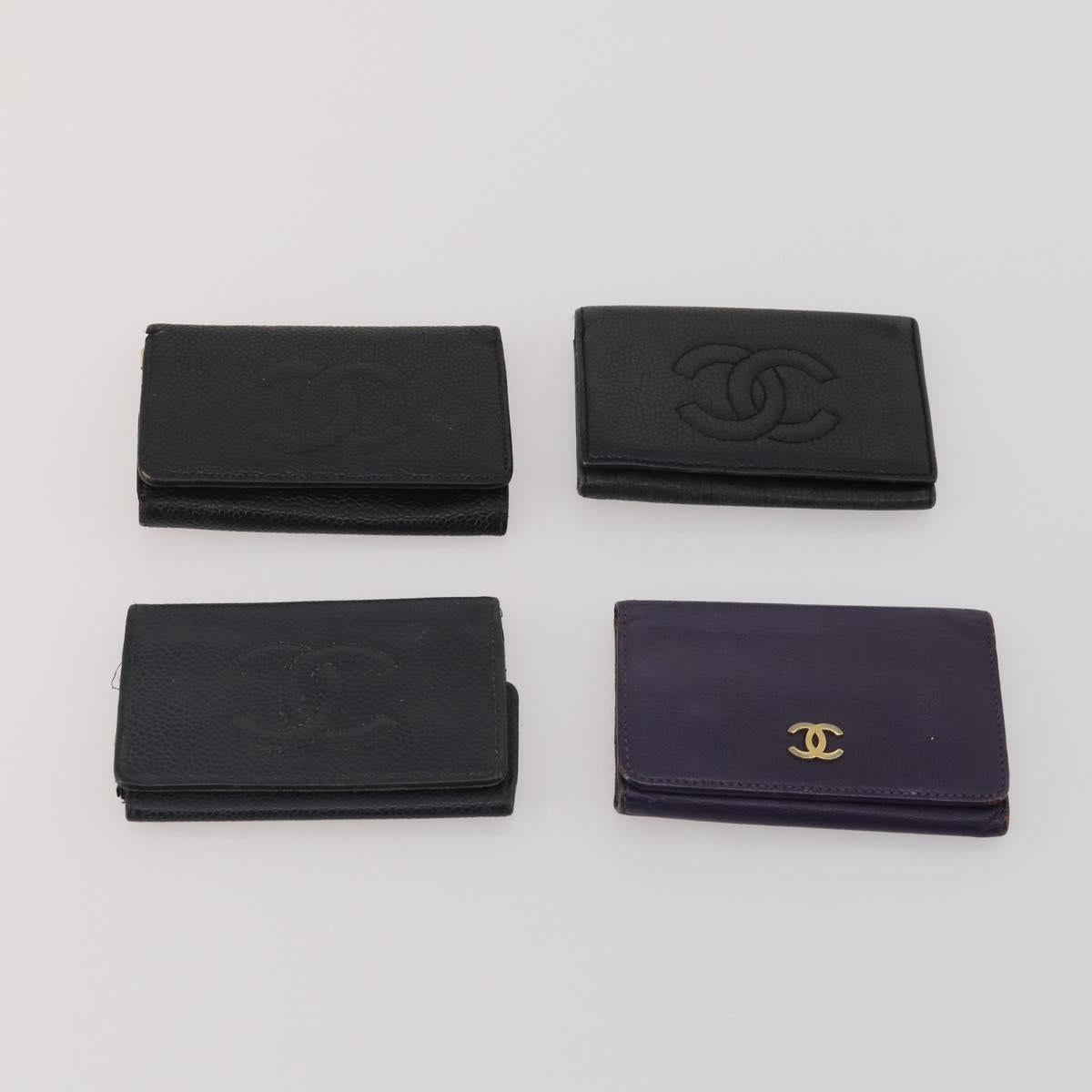 CHANEL Key Case Leather Caviar Skin 10 Set Pink Black purple CC Auth CB309