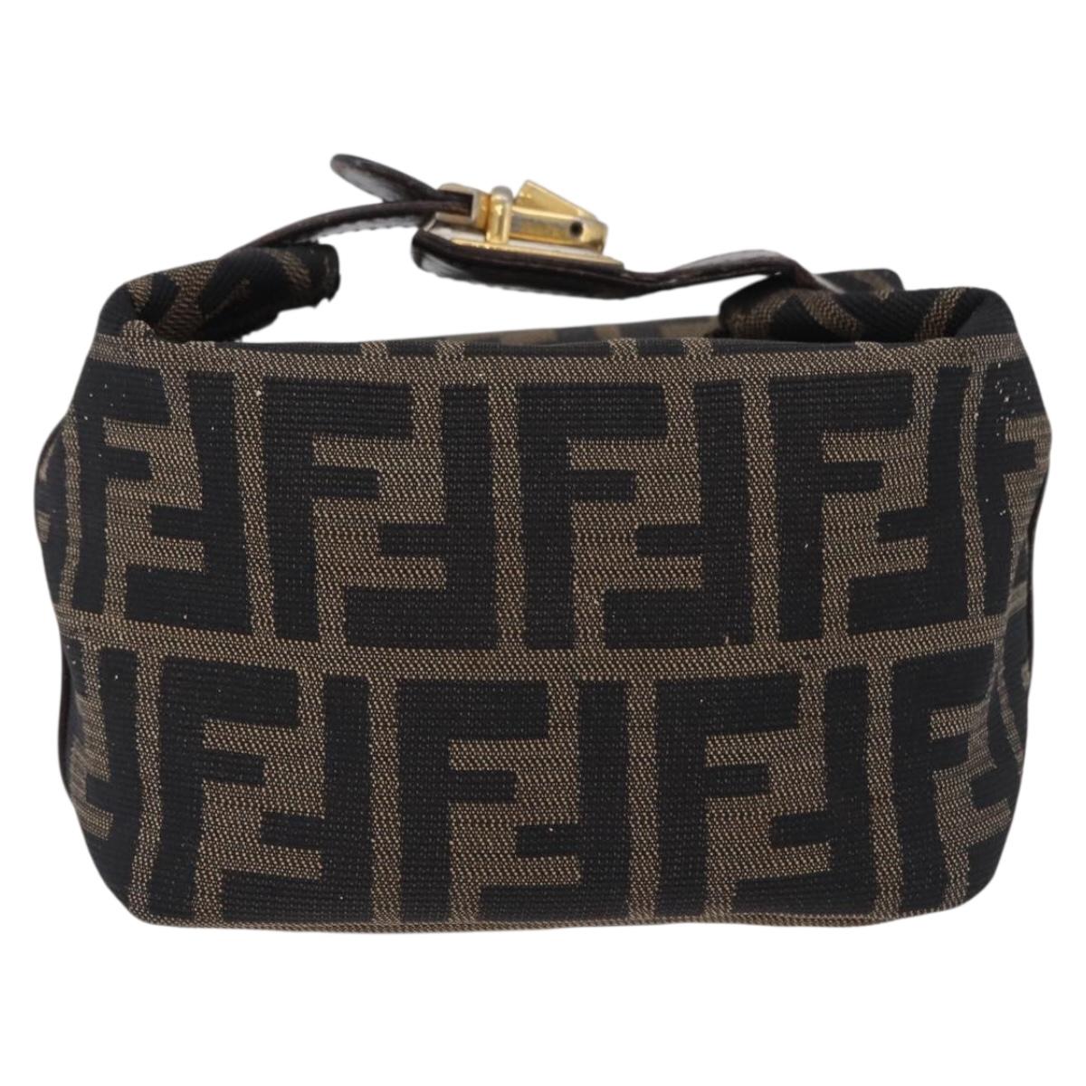 FENDI Zucca Canvas Pouch Black Brown Auth CB310