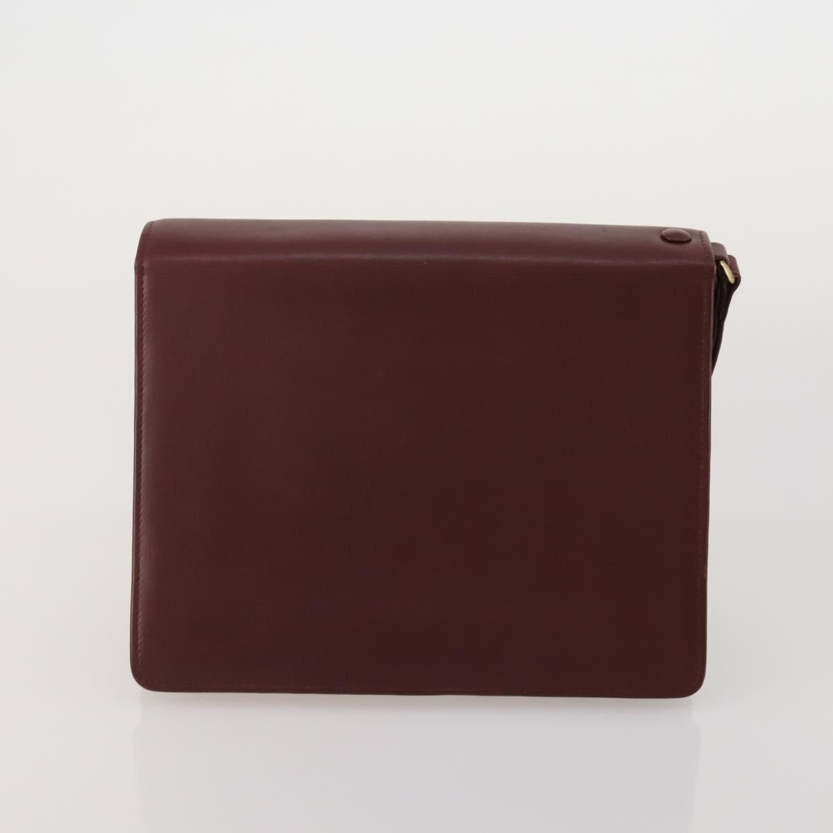 CARTIER Clutch Bag Leather 3 Set Bordeaux Gold Tone Auth CB311