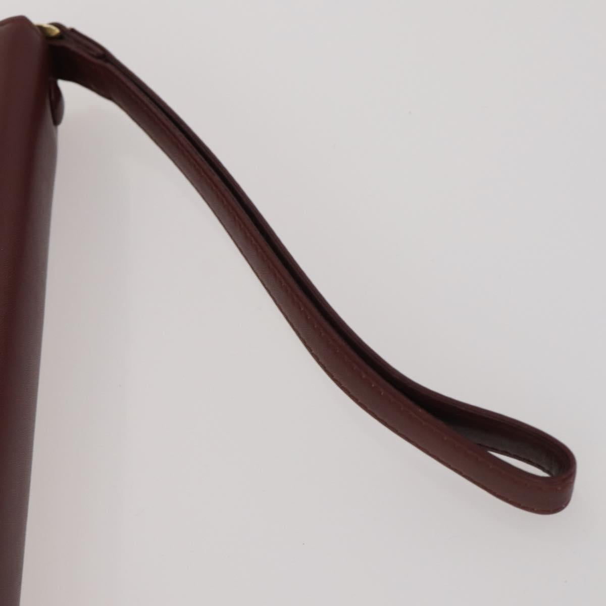 CARTIER Clutch Bag Leather 3 Set Bordeaux Gold Tone Auth CB311