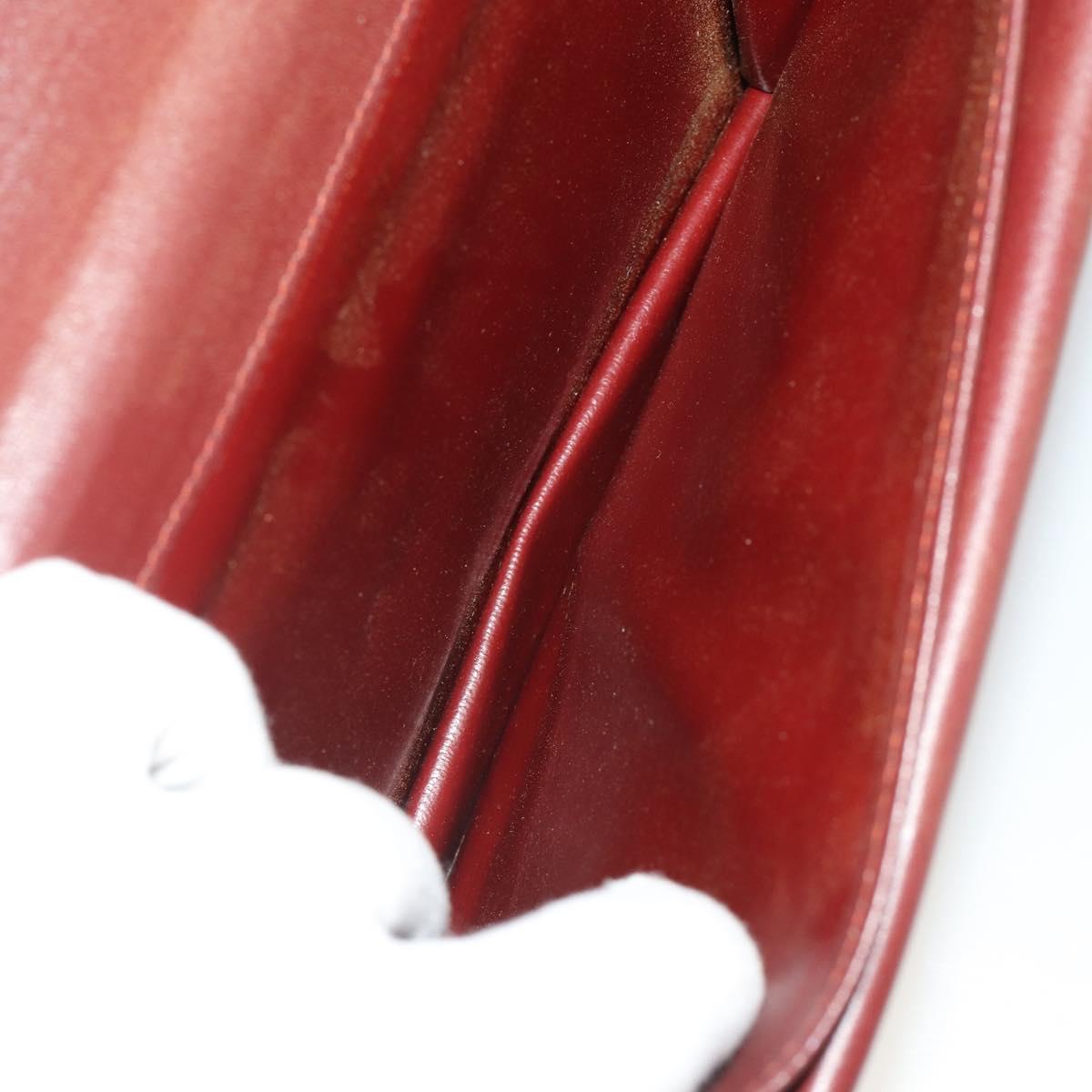 CARTIER Clutch Bag Leather 3 Set Bordeaux Gold Tone Auth CB311