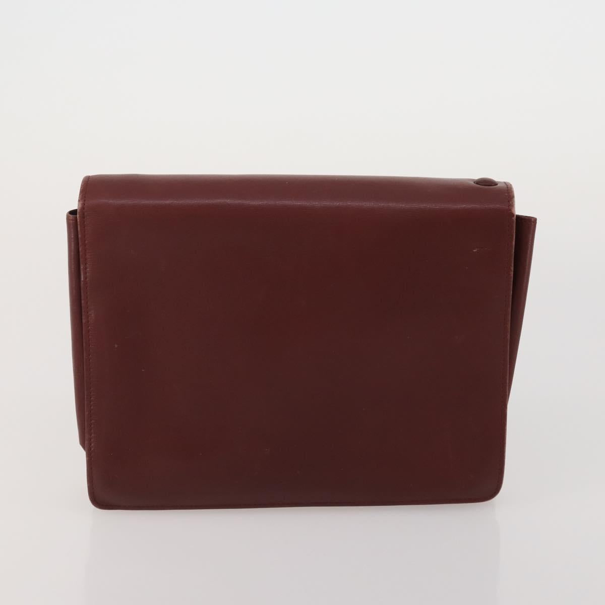 CARTIER Clutch Bag Leather 3 Set Bordeaux Gold Tone Auth CB311