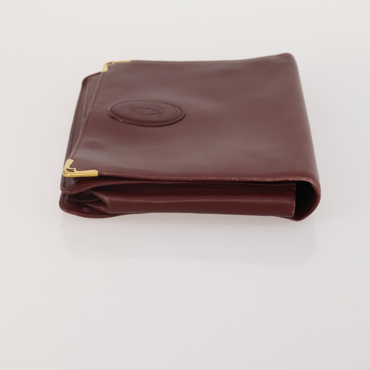 CARTIER Clutch Bag Leather 3 Set Bordeaux Gold Tone Auth CB311