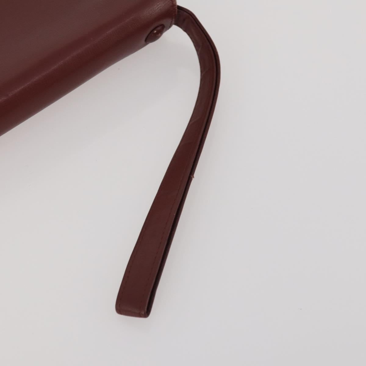 CARTIER Clutch Bag Leather 3 Set Bordeaux Gold Tone Auth CB311