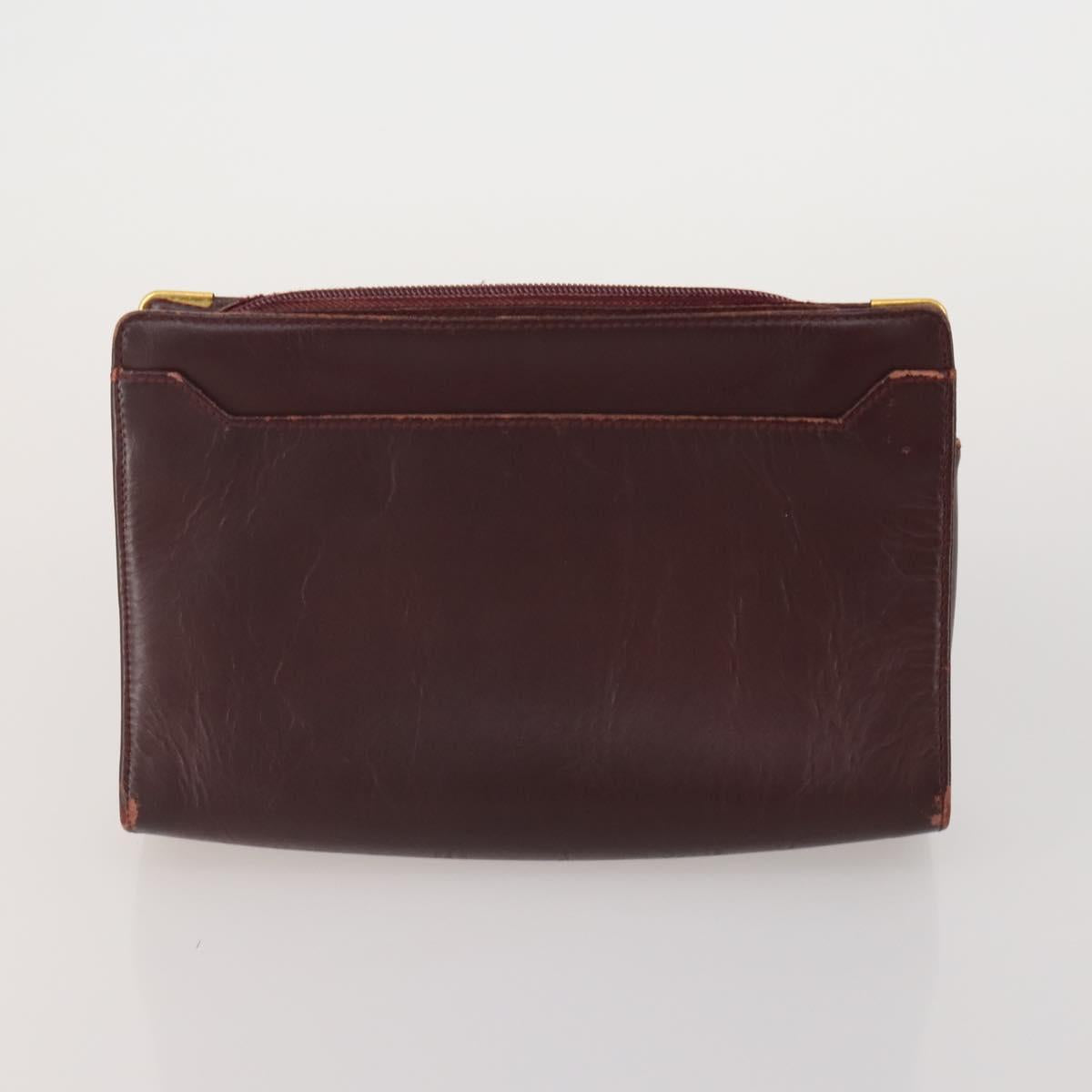 CARTIER Clutch Bag Leather 3 Set Bordeaux Gold Tone Auth CB311