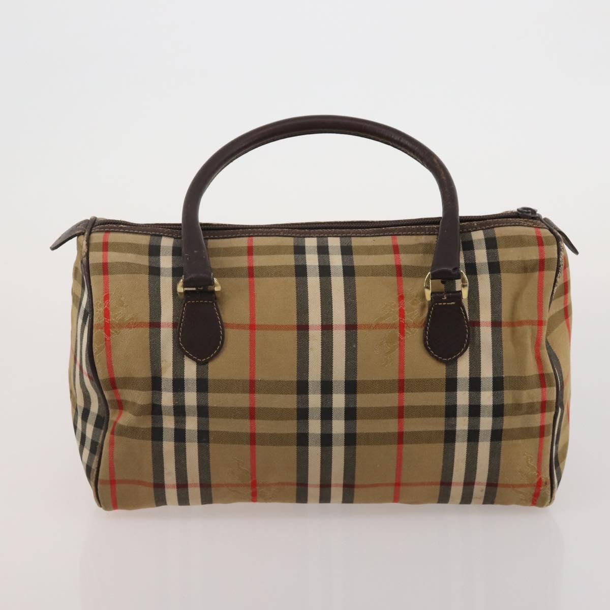 BURBERRY Nova Check Boston Bag Canvas 5 Set Beige Auth CB312