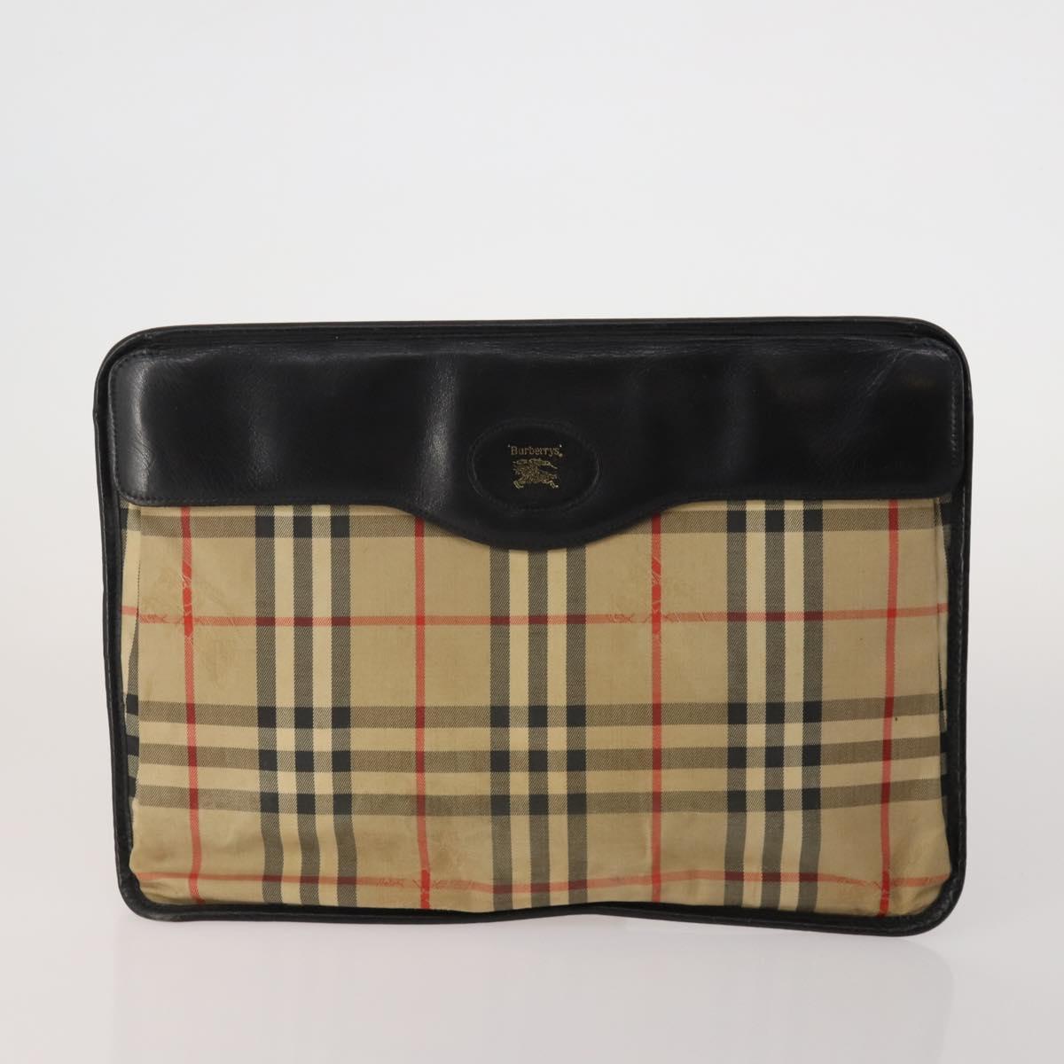 BURBERRY Nova Check Boston Bag Canvas 5 Set Beige Auth CB312