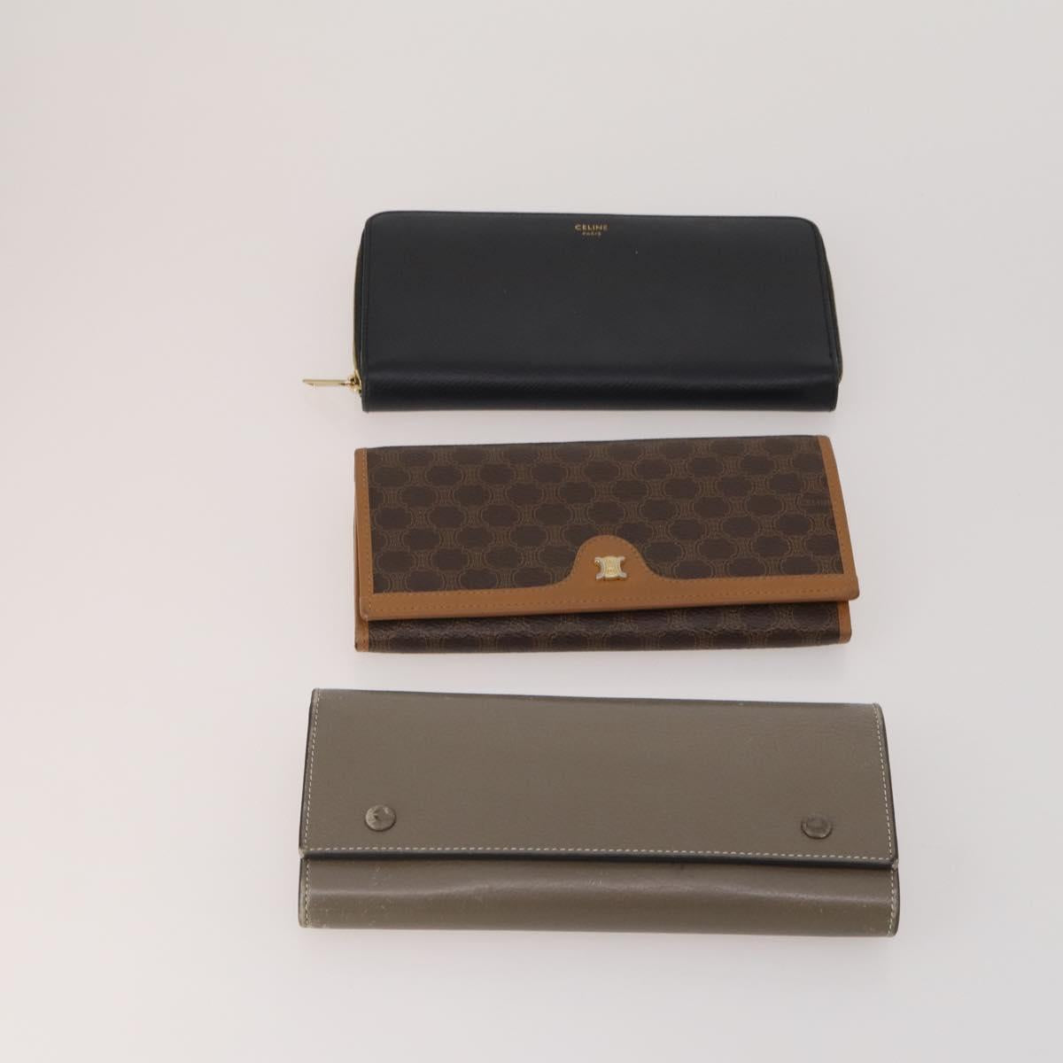 CELINE Macadam Canvas Wallet PVC Leather 10 Set Brown Beige Black Auth CB323