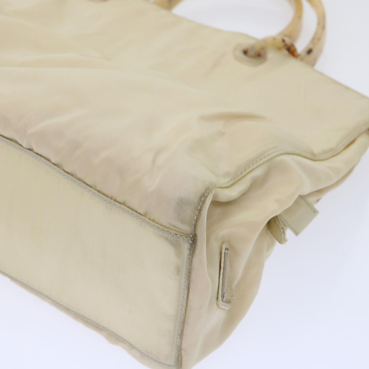 PRADA Hand Bag Nylon Beige Auth cl707
