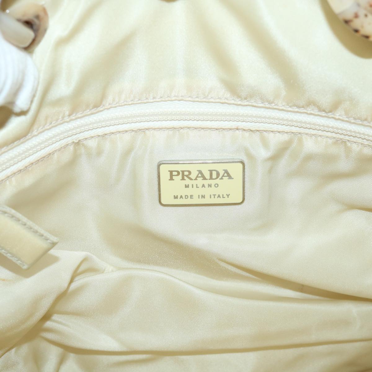 PRADA Hand Bag Nylon Beige Auth cl707