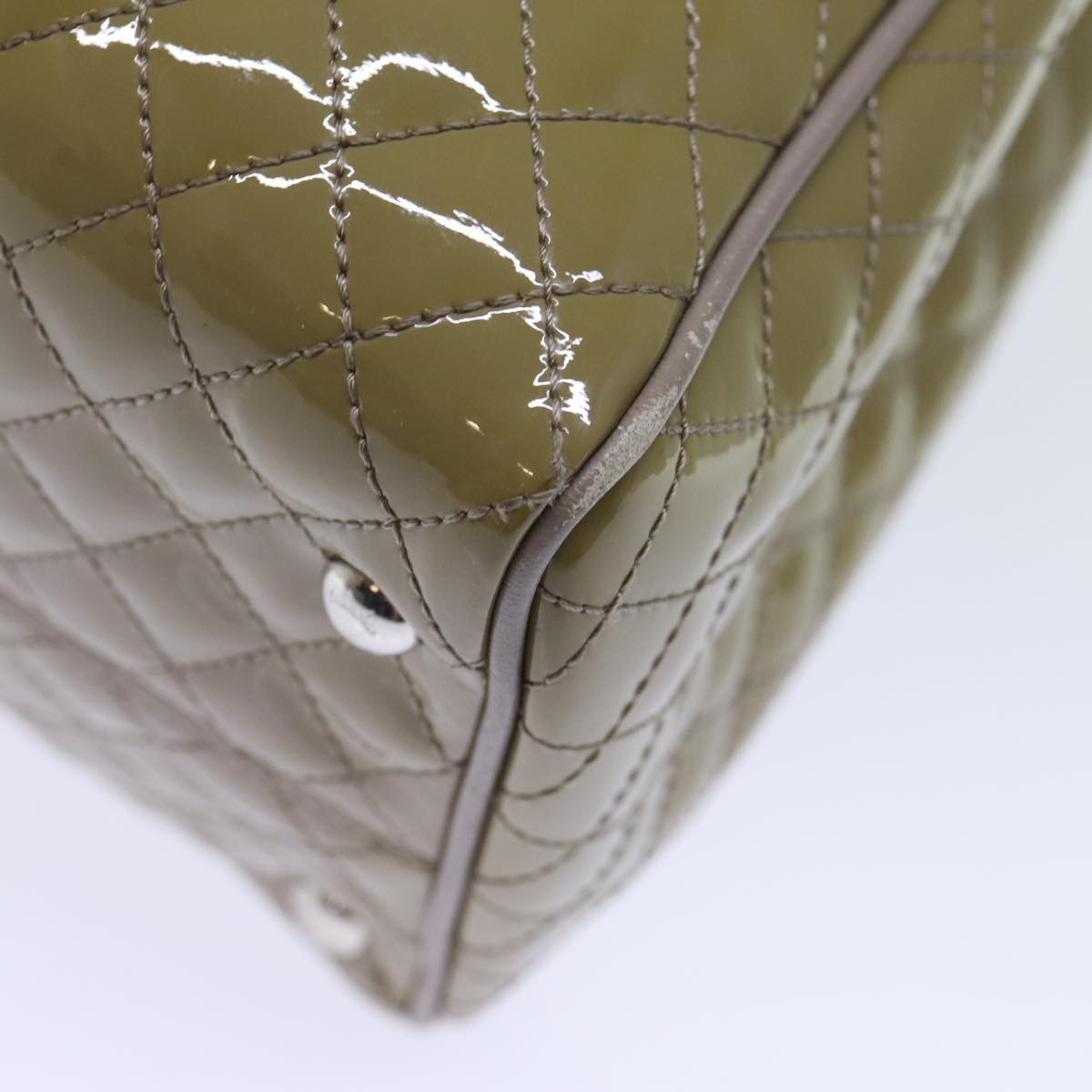 Salvatore Ferragamo Hand Bag Enamel Beige Auth cl837