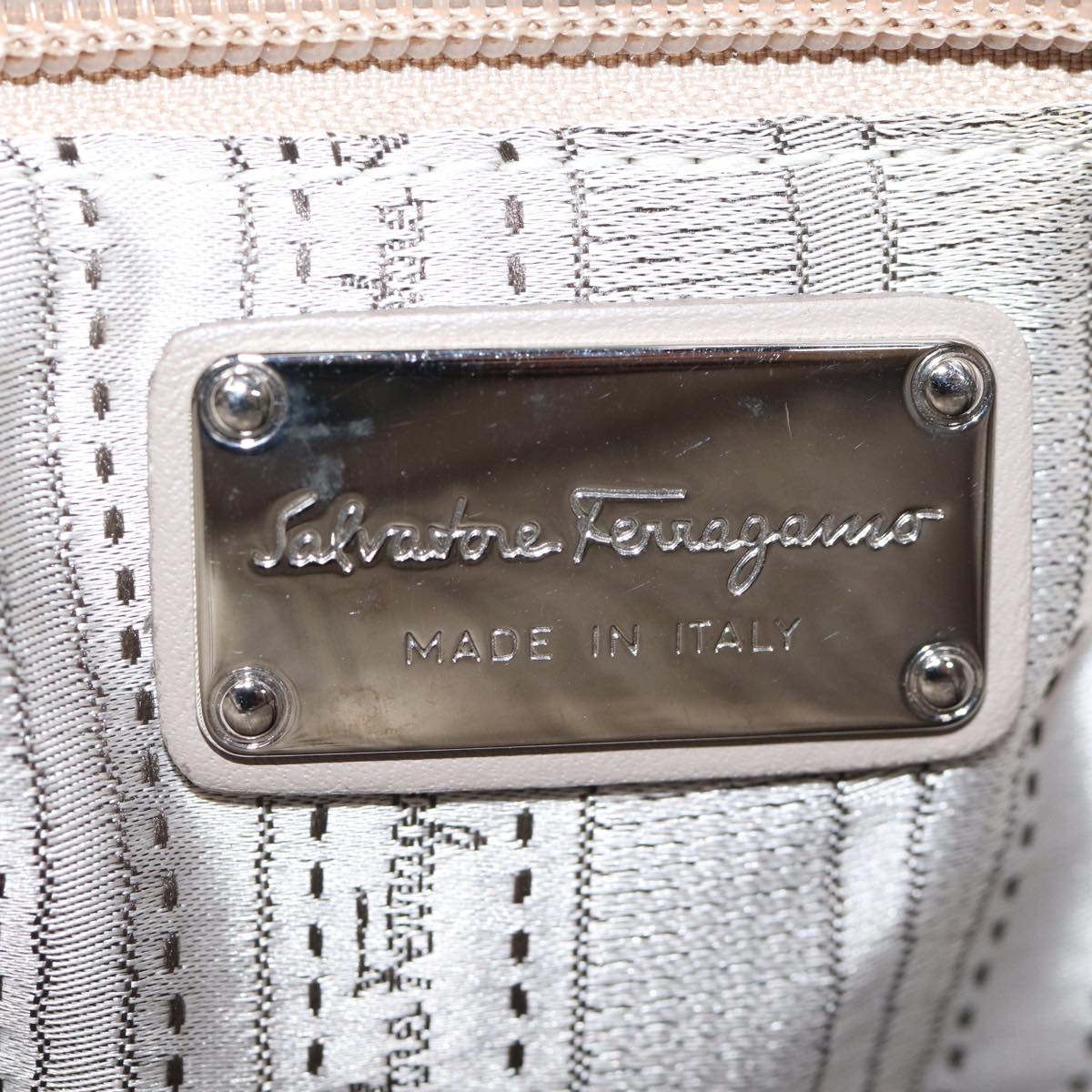 Salvatore Ferragamo Hand Bag Enamel Beige Auth cl837