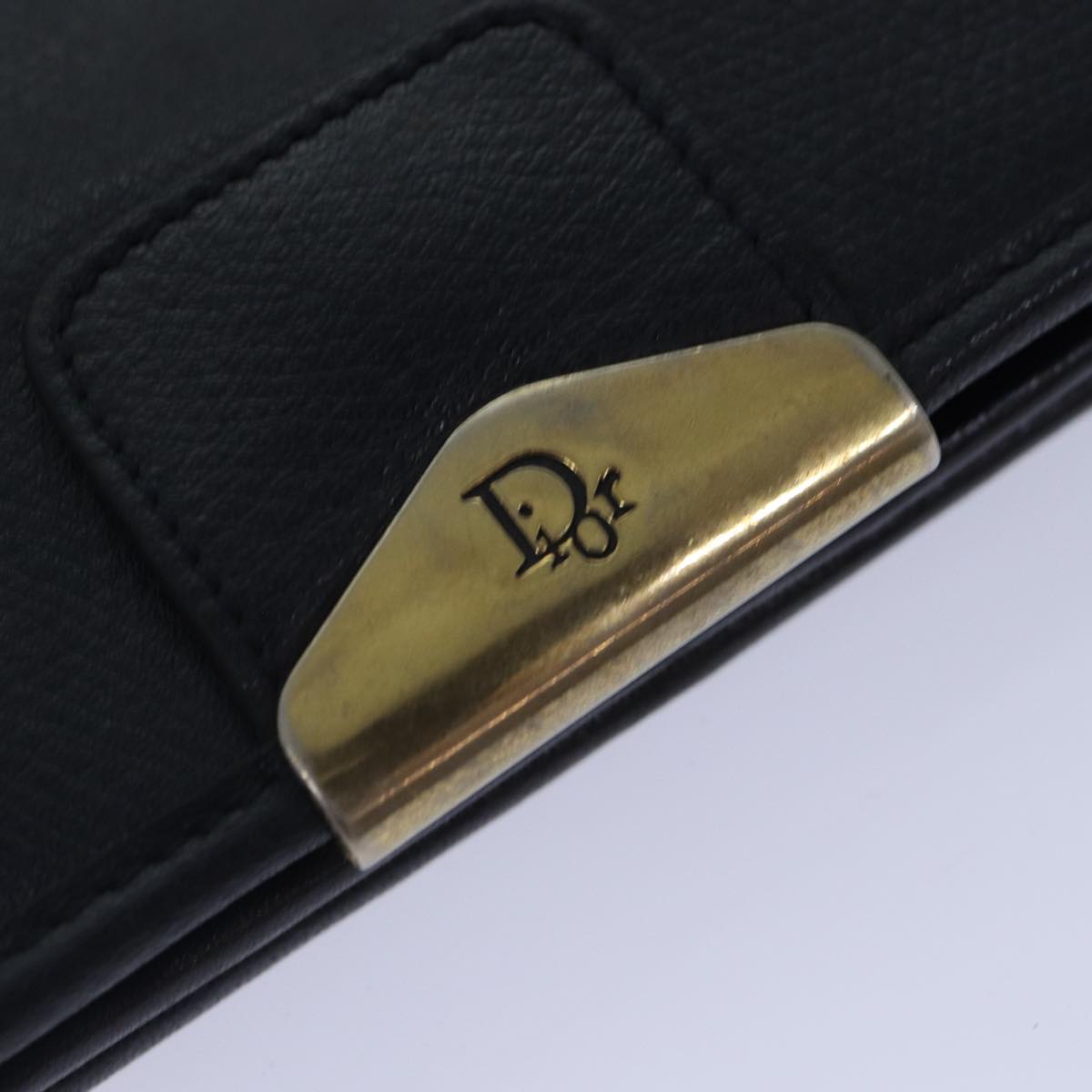 Christian Dior Chain Shoulder Bag Leather Navy Gold Auth cl860