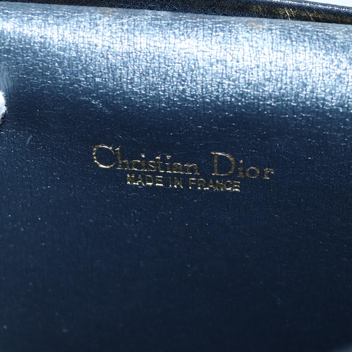 Christian Dior Chain Shoulder Bag Leather Navy Gold Auth cl860