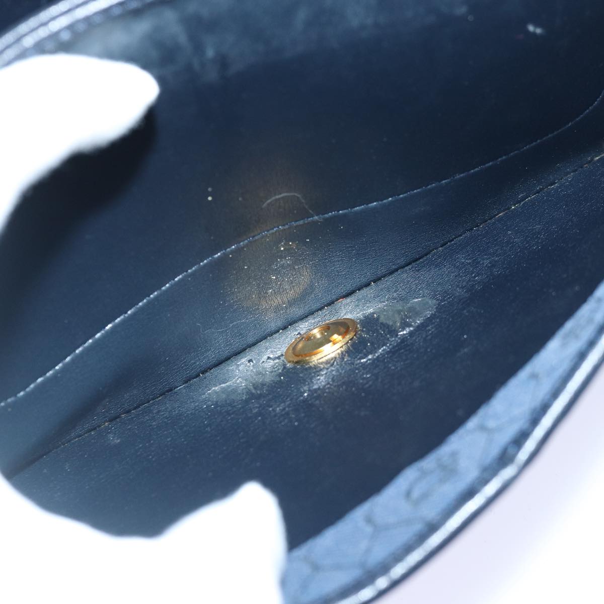 Christian Dior Chain Shoulder Bag Leather Navy Gold Auth cl860