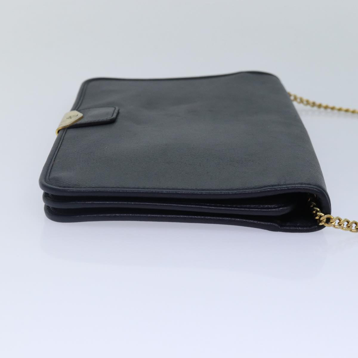 Christian Dior Chain Shoulder Bag Leather Navy Gold Auth cl860