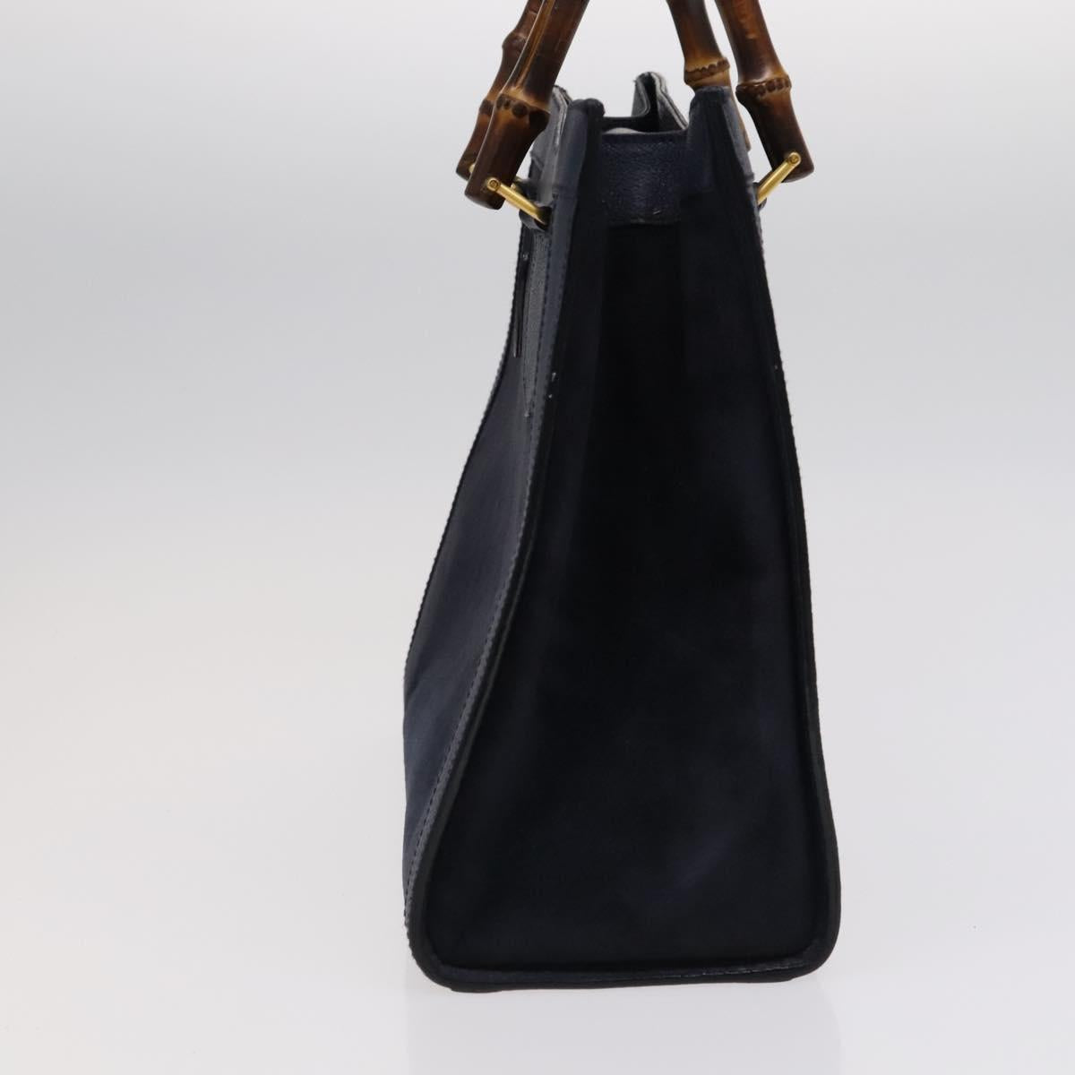 GUCCI Bamboo Hand Bag Suede Leather Navy Gold 002 0260 2615 Auth EC002