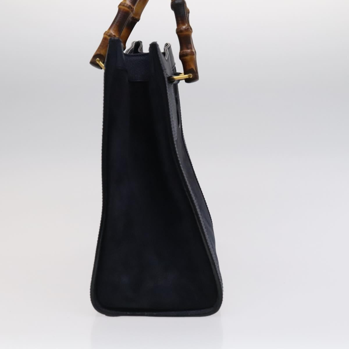 GUCCI Bamboo Hand Bag Suede Leather Navy Gold 002 0260 2615 Auth EC002