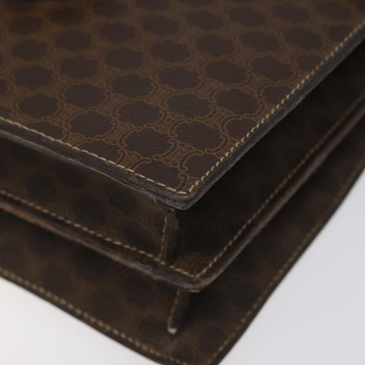 CELINE Macadam Canvas Hand Bag PVC Leather Brown Gold Auth EC006