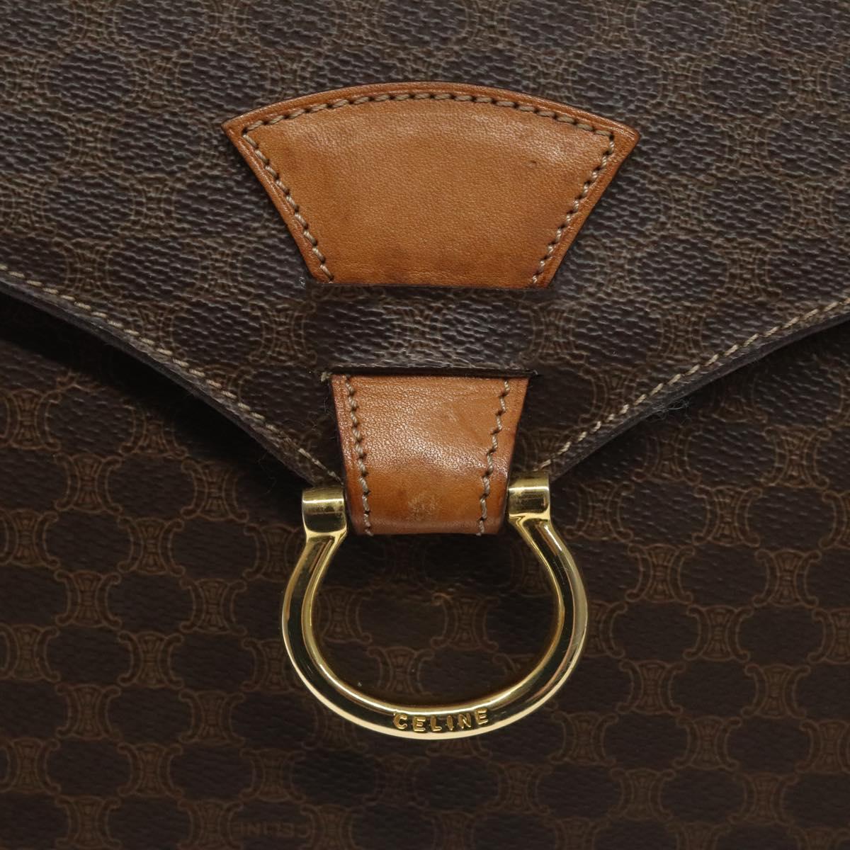 CELINE Macadam Canvas Hand Bag PVC Leather Brown Gold Auth EC006