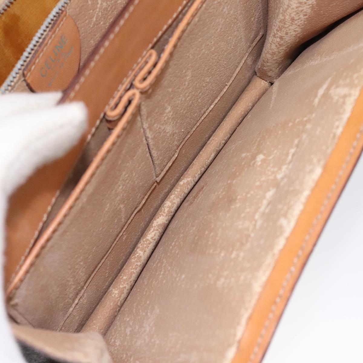 CELINE Macadam Canvas Hand Bag PVC Leather Brown Gold Auth EC006