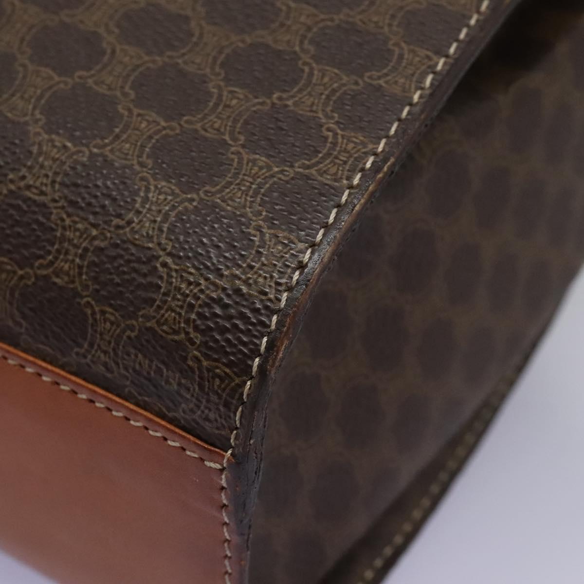 CELINE Macadam Canvas Shoulder Bag PVC Leather Brown Gold Auth EC038