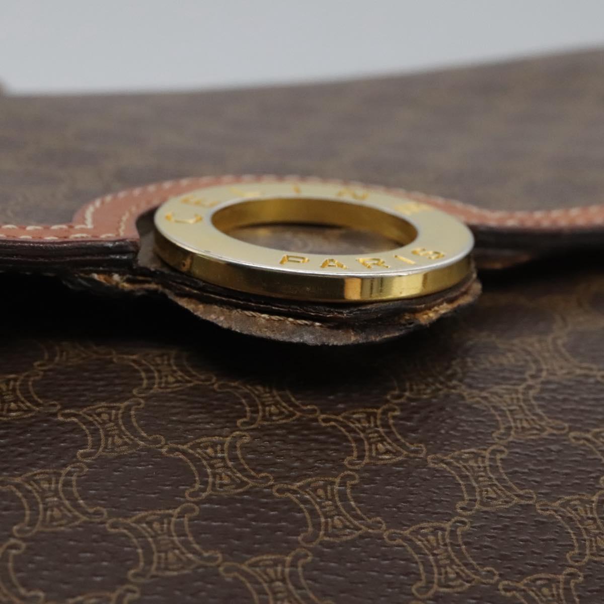 CELINE Macadam Canvas Shoulder Bag PVC Leather Brown Gold Auth EC038