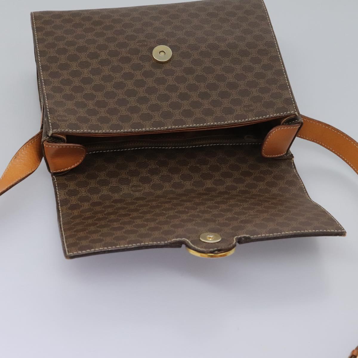 CELINE Macadam Canvas Shoulder Bag PVC Leather Brown Gold Auth EC038