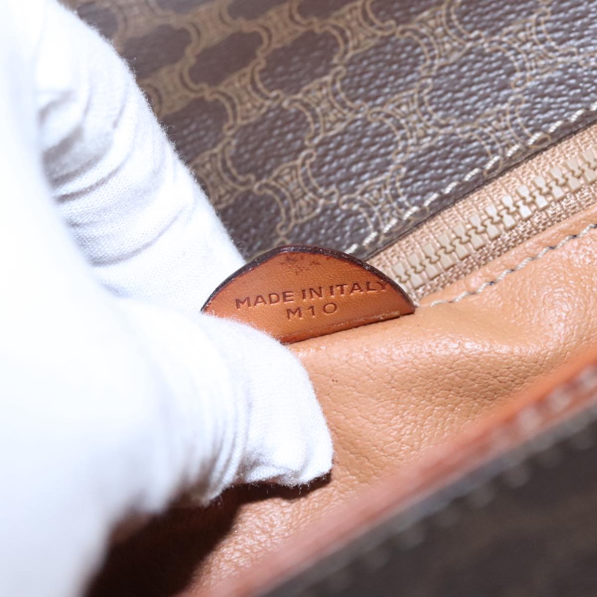 CELINE Macadam Canvas Shoulder Bag PVC Leather Brown Gold Auth EC038