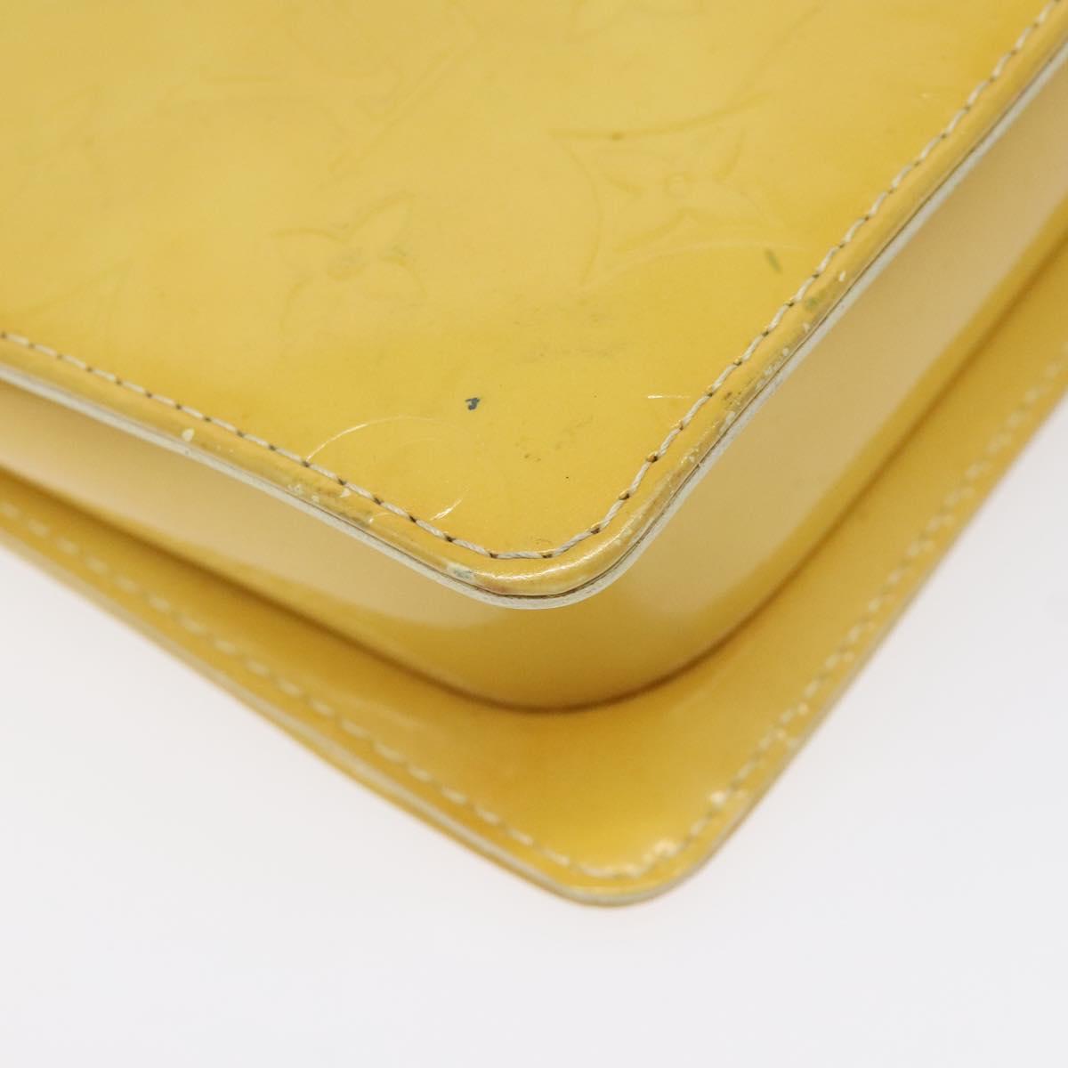LOUIS VUITTON Monogram Vernis Motto Pouch Lime Yellow M91059 LV Auth EC064